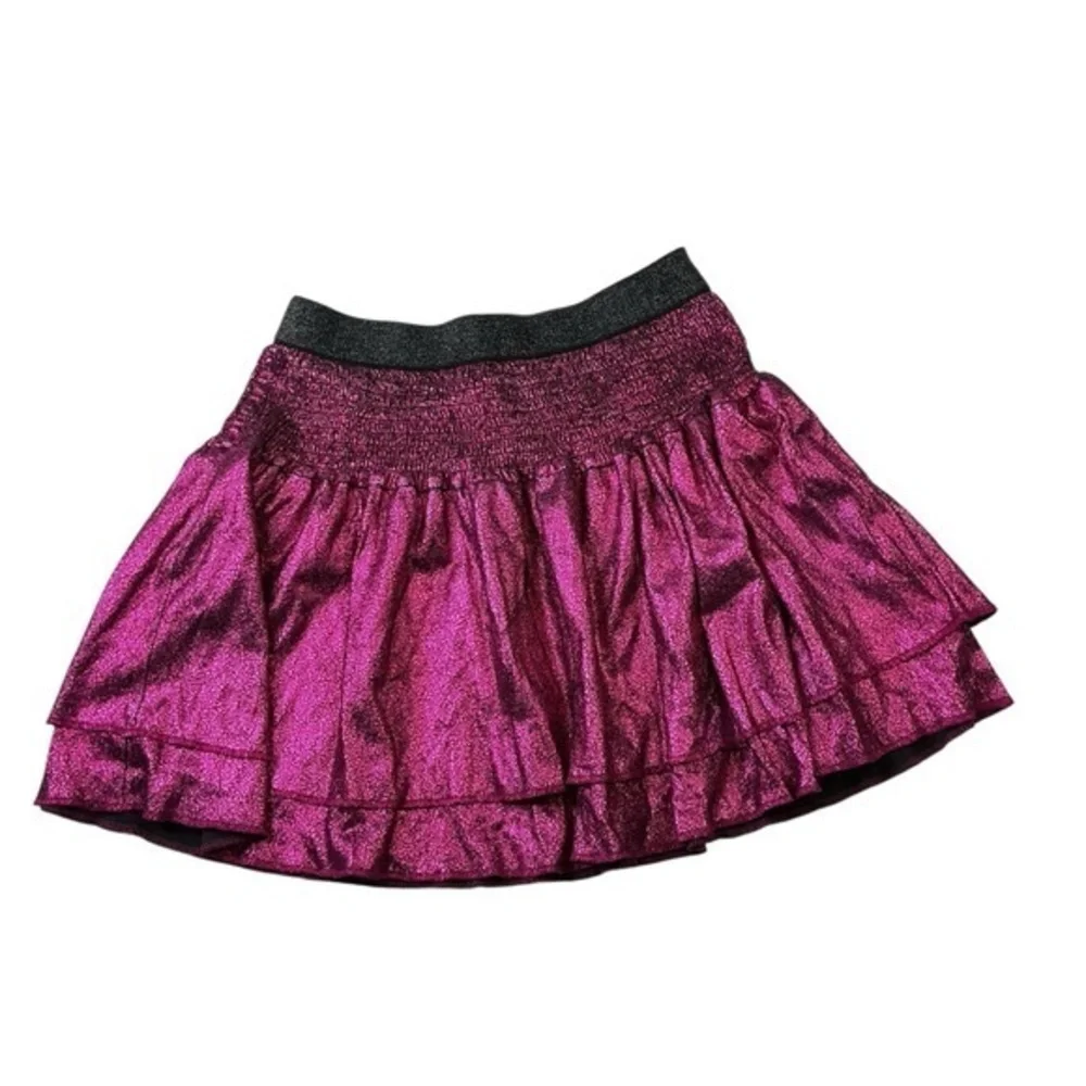 Garanimals Girls Skirt Shiny Metallic Fuchsia Black Crackle Layered Ruffle Sz 8